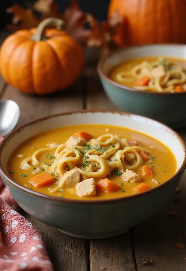 26 Canning Chicken Noodle Soup Recipes for Meal Prep Magic - 15. Pumpkin Chicken Noodle Soup