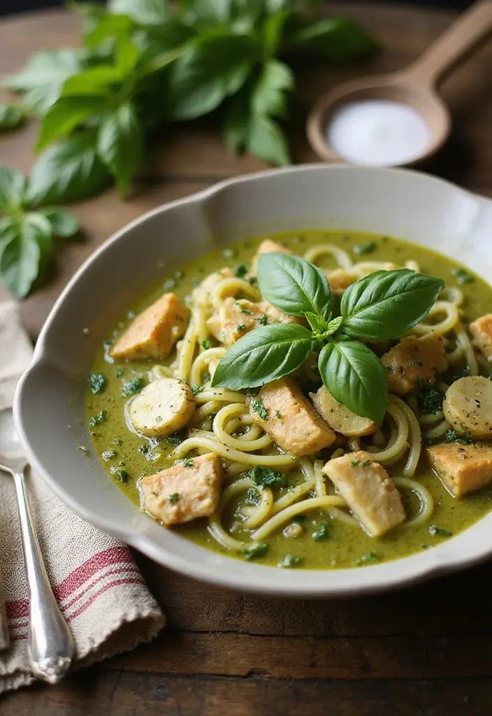 26 Canning Chicken Noodle Soup Recipes for Meal Prep Magic - 18. Pesto Chicken Noodle Soup