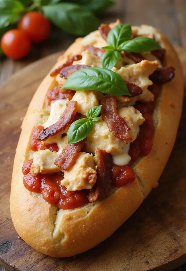 27 Chicken Bacon Ranch Stuffed Bread Recipes That Are Melty Goodness - 8. Italian Chicken Bacon Ranch Stuffed Bread