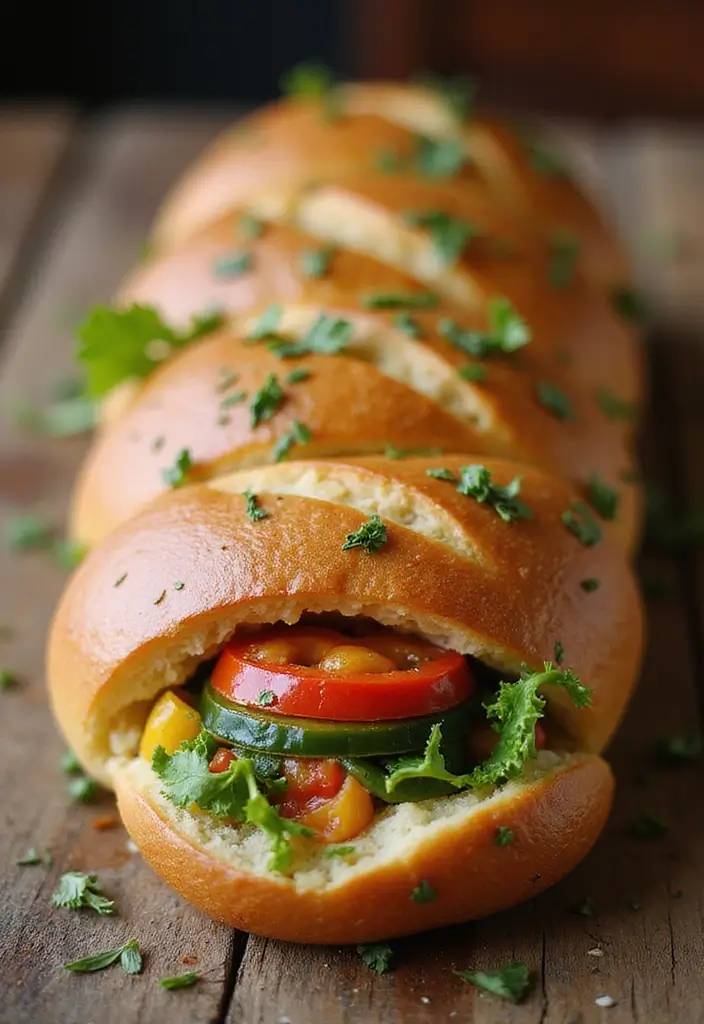 27 Chicken Bacon Ranch Stuffed Bread Recipes That Are Melty Goodness - 9. Ranch Chicken Bacon Stuffed Bread with Veggies
