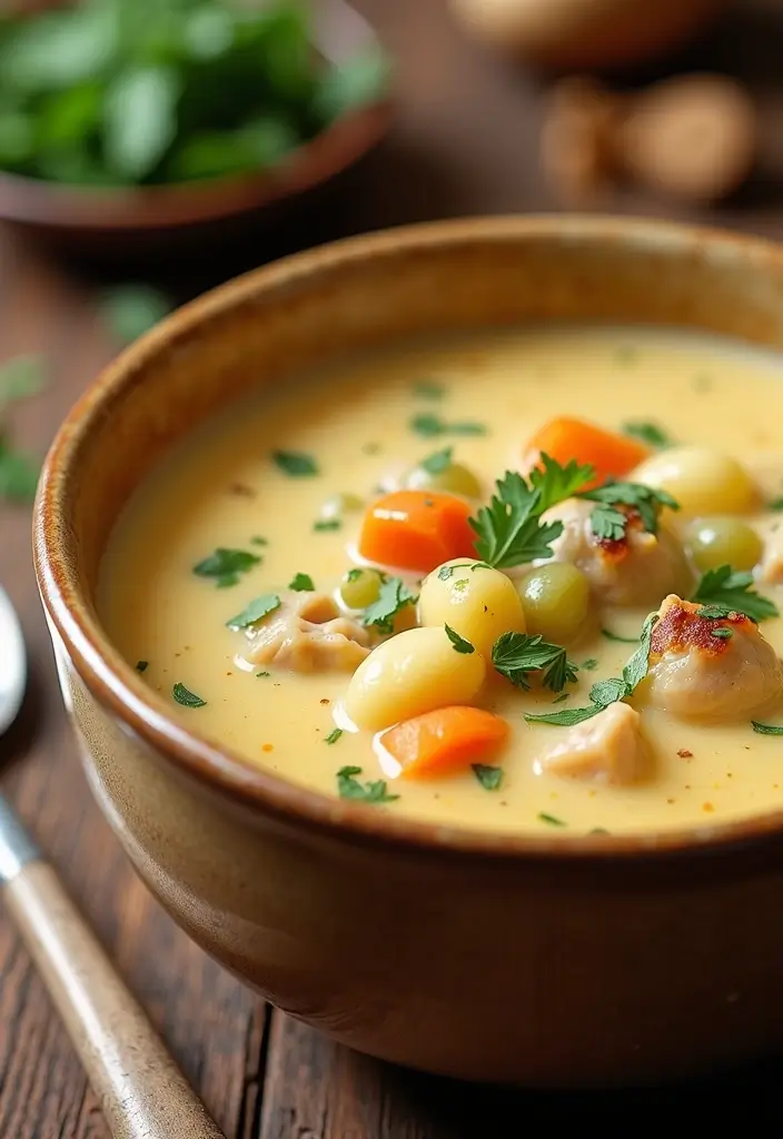 27 Easy Chicken Pot Pie Soup Recipes That Feel Comforting - 15. Chicken Pot Pie Soup with Creamy Garlic