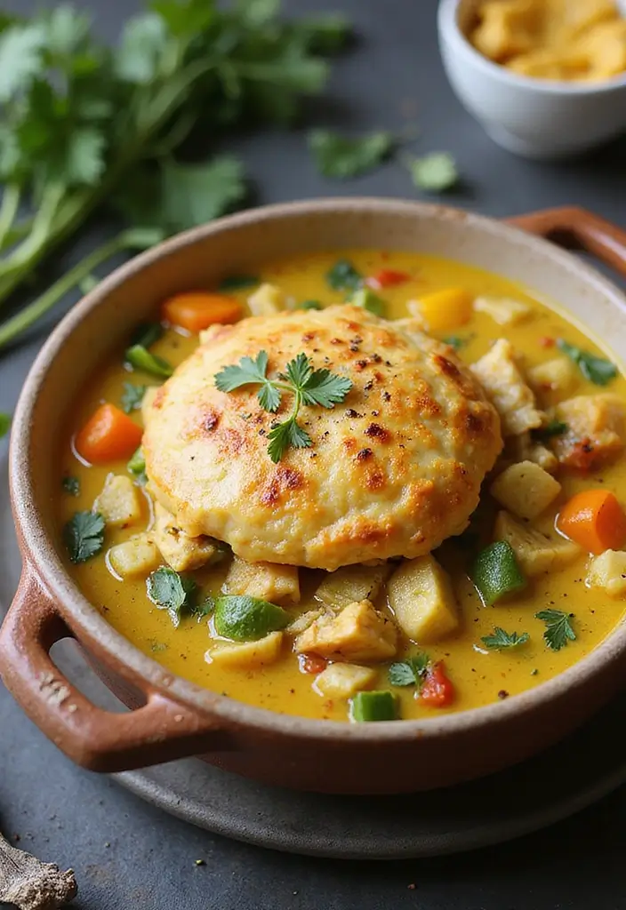 27 Easy Chicken Pot Pie Soup Recipes That Feel Comforting - 17. Coconut Curry Chicken Pot Pie Soup