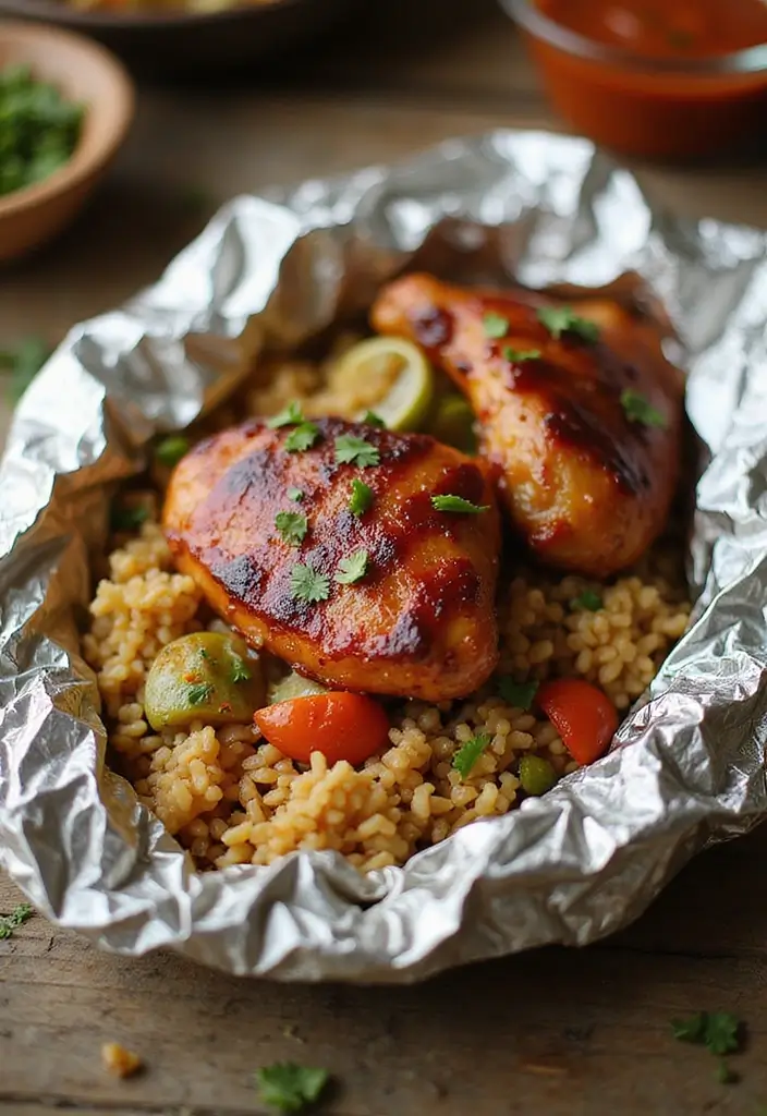 27 Santa Fe Chicken Foil Packet Recipes That Are Easy & Mess-Free 7 27 Santa Fe Chicken Foil Packet Recipes That Are Easy & Mess-Free - 6. BBQ Santa Fe Chicken and Rice Packets