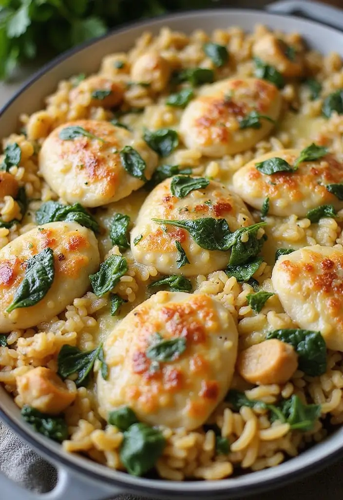 28 Cheesy Chicken and Rice Casserole Recipes That Scream Comfort - 19. Chicken and Rice Casserole with Spinach and Artichokes