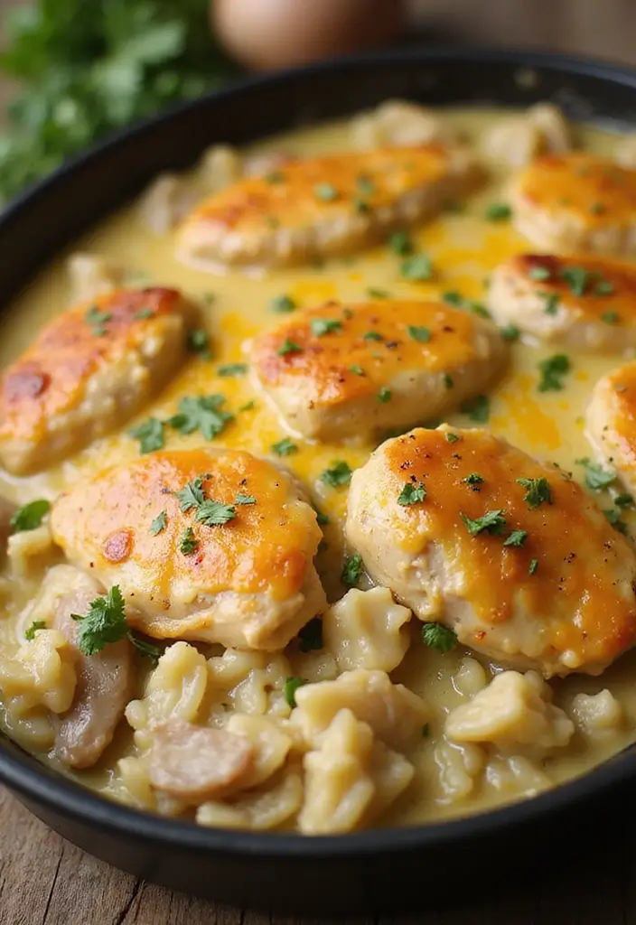 28 Cheesy Chicken and Rice Casserole Recipes That Scream Comfort - 3. Creamy Garlic Chicken and Rice Bake
