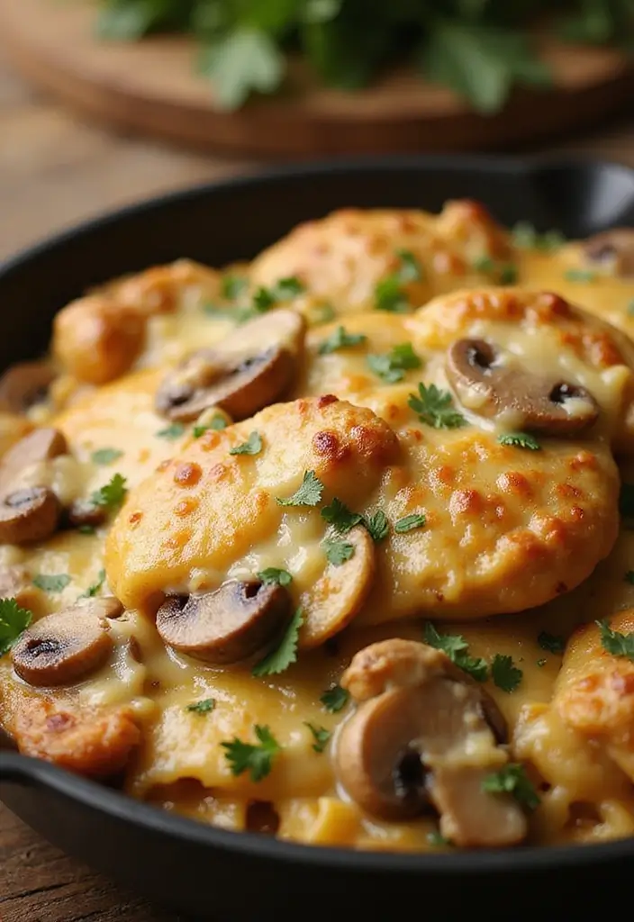 28 Cheesy Chicken and Rice Casserole Recipes That Scream Comfort - 9. Cheesy Mushroom and Chicken Casserole