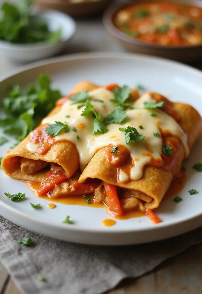 28 Chicken Enchiladas with White Sauce Recipes That Feel Creamy & Rich - 12. Thai Chicken Enchiladas