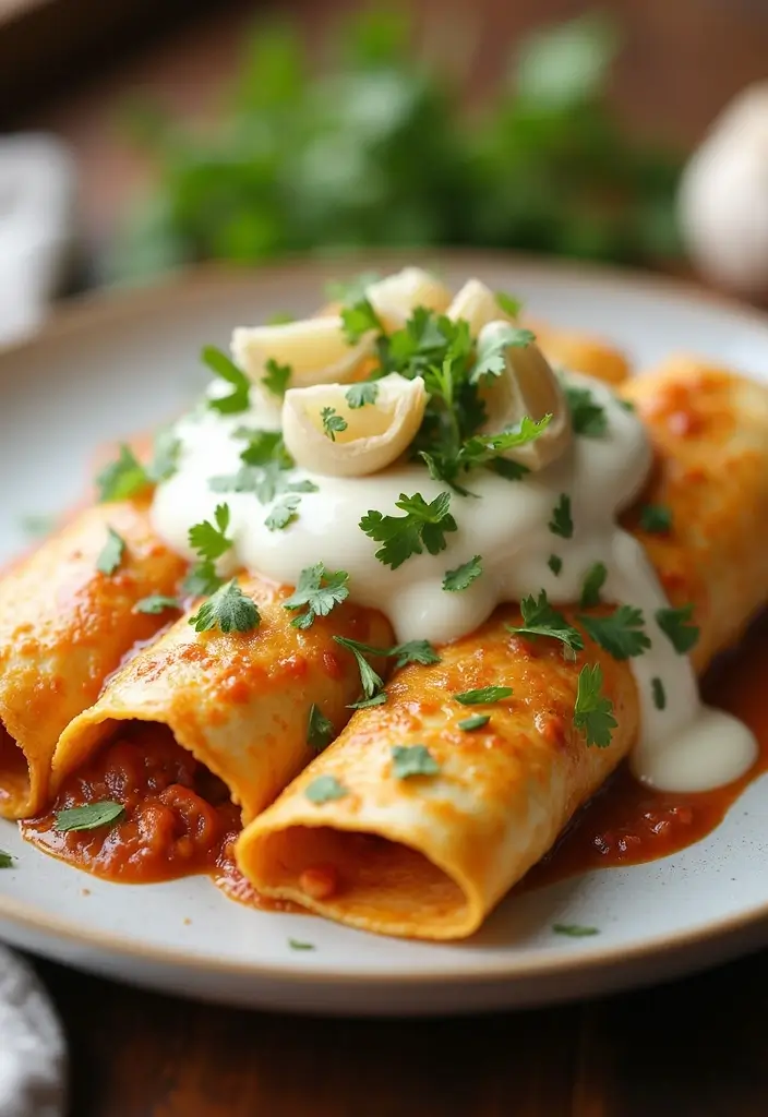 28 Chicken Enchiladas with White Sauce Recipes That Feel Creamy & Rich - 13. Garlic Chicken Enchiladas with Creamy White Sauce