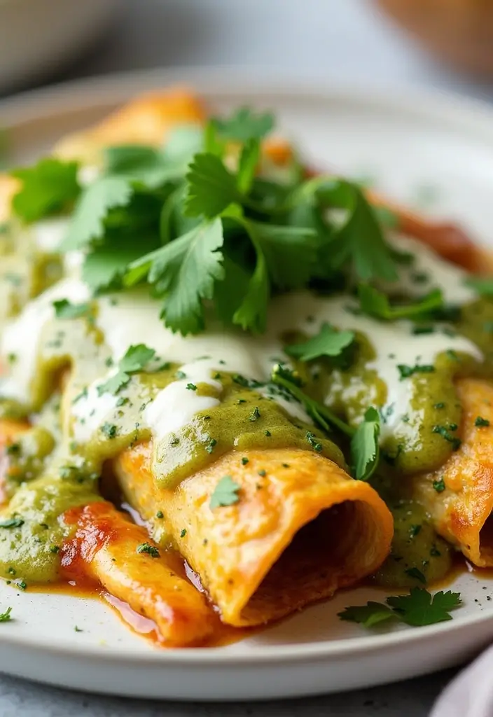 28 Chicken Enchiladas with White Sauce Recipes That Feel Creamy & Rich - 15. Cilantro Pesto Chicken Enchiladas