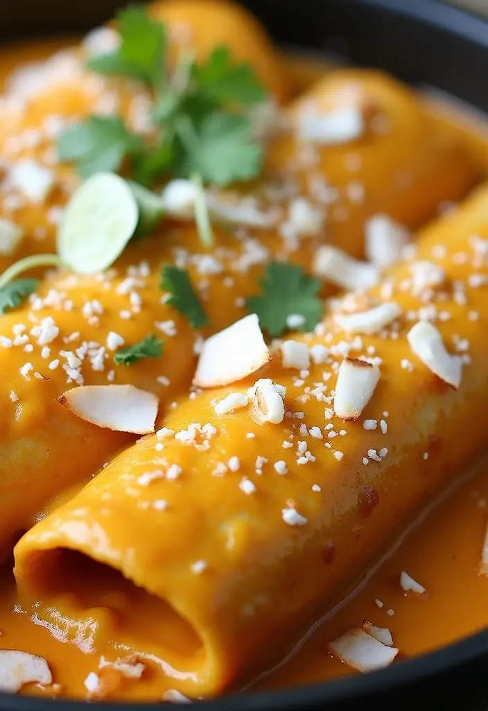 28 Chicken Enchiladas with White Sauce Recipes That Feel Creamy & Rich - 22. Coconut Curry Chicken Enchiladas