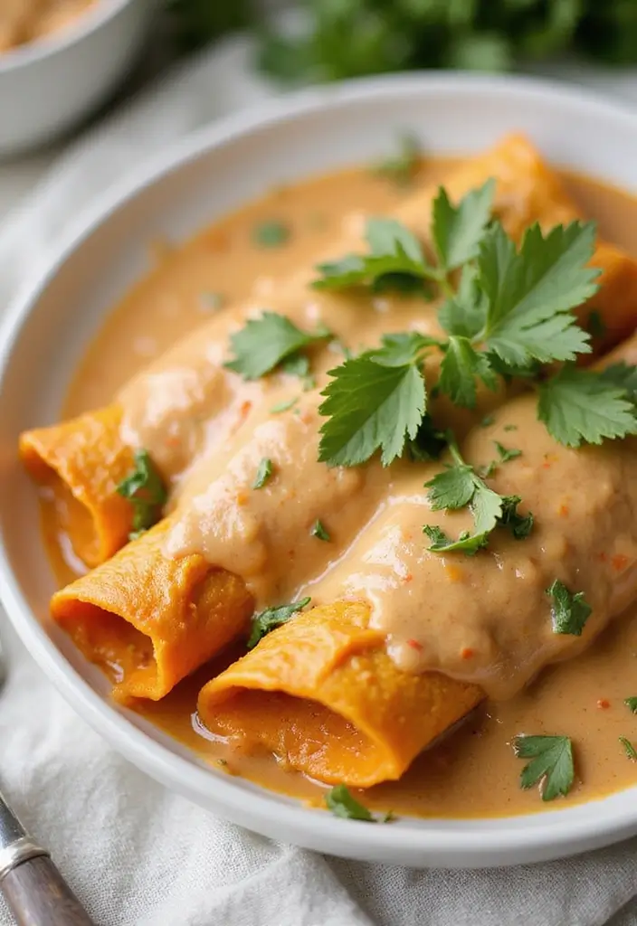 28 Chicken Enchiladas with White Sauce Recipes That Feel Creamy & Rich - 26. Sweet Potato Chicken Enchiladas