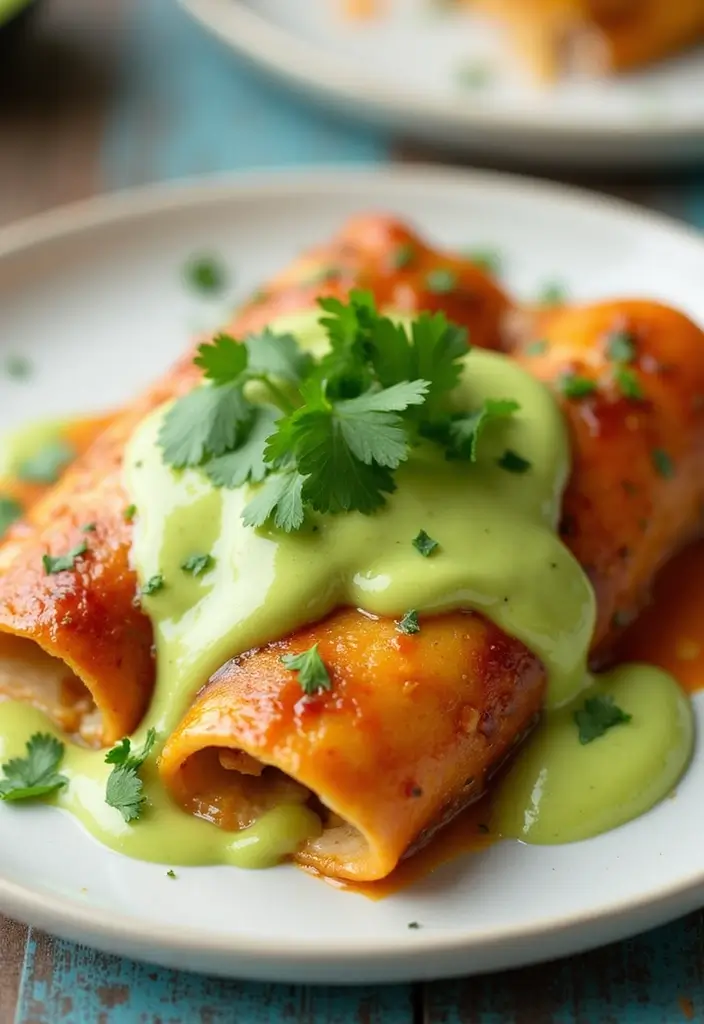 28 Chicken Enchiladas with White Sauce Recipes That Feel Creamy & Rich - 3. Fiesta Chicken Enchiladas with Avocado Cream Sauce
