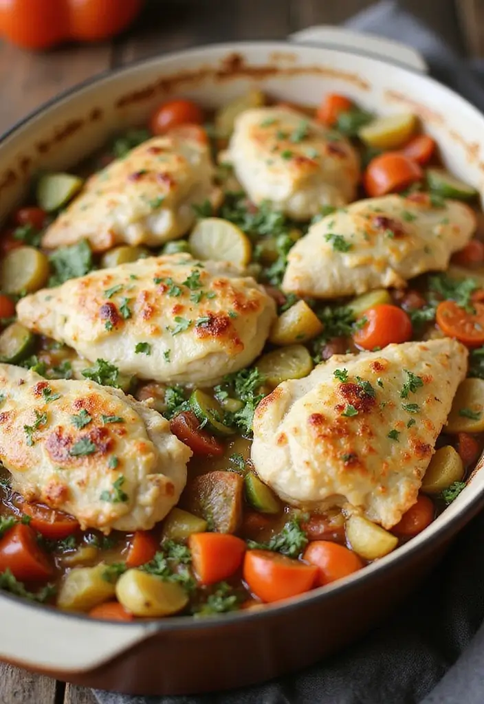 28 Chicken Goat Cheese Recipes That Feel Fancy & Delicious - 20. Goat Cheese Chicken Bake with Vegetables