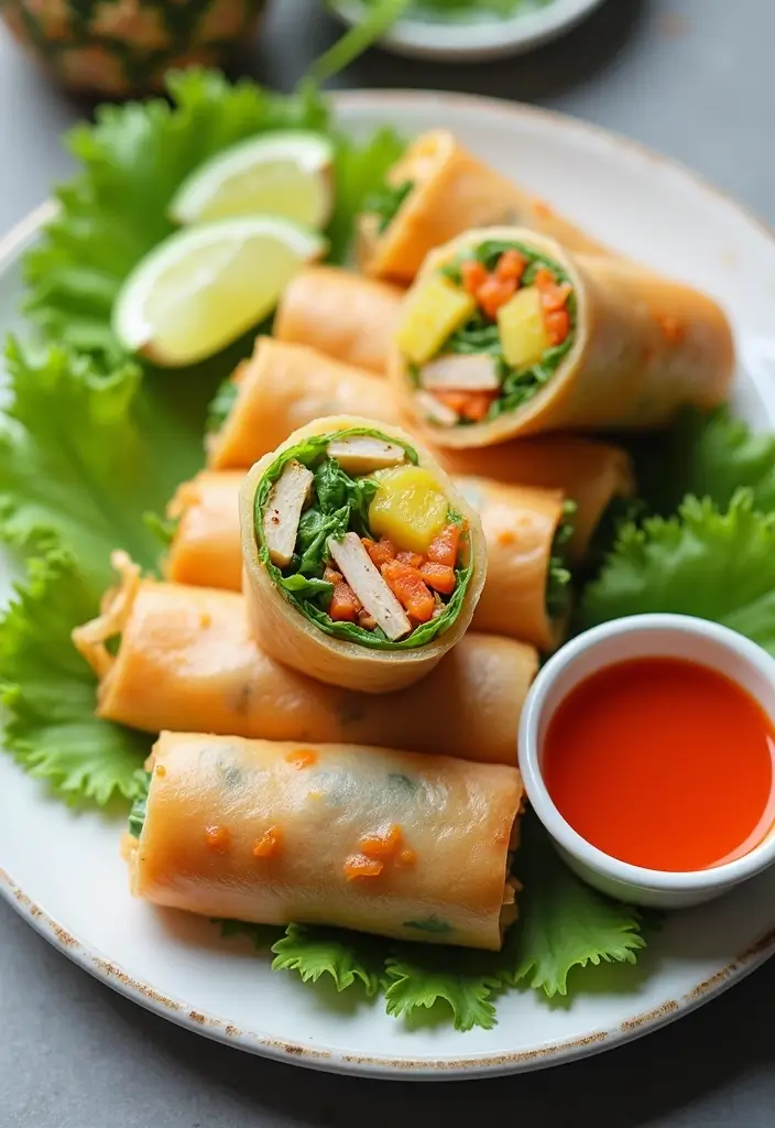 28 Chicken and Pineapple Recipes That Feel Tropical & Sweet - 18. Pineapple Chicken Spring Rolls
