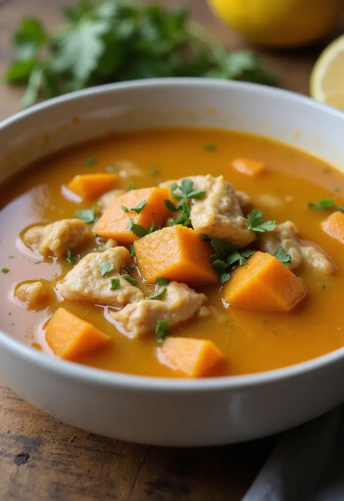 29 Greek Lemon Chicken Soup Recipes That Feel Warm & Bright 19 29 Greek Lemon Chicken Soup Recipes That Feel Warm & Bright - 18. Lemon Chicken Soup with Sweet Potatoes