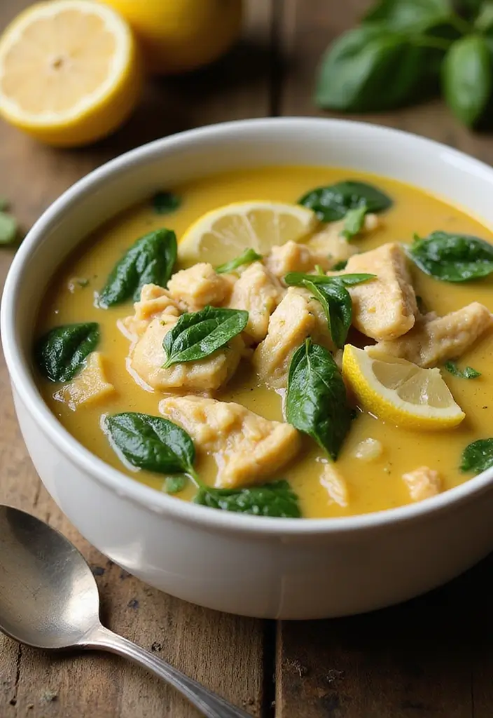 29 Greek Lemon Chicken Soup Recipes That Feel Warm & Bright 3 29 Greek Lemon Chicken Soup Recipes That Feel Warm & Bright - 2. Creamy Lemon Chicken Soup with Spinach