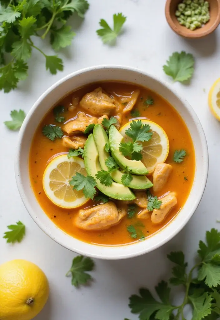 29 Greek Lemon Chicken Soup Recipes That Feel Warm & Bright 22 29 Greek Lemon Chicken Soup Recipes That Feel Warm & Bright - 21. Lemon Chicken Soup with Cilantro and Avocado