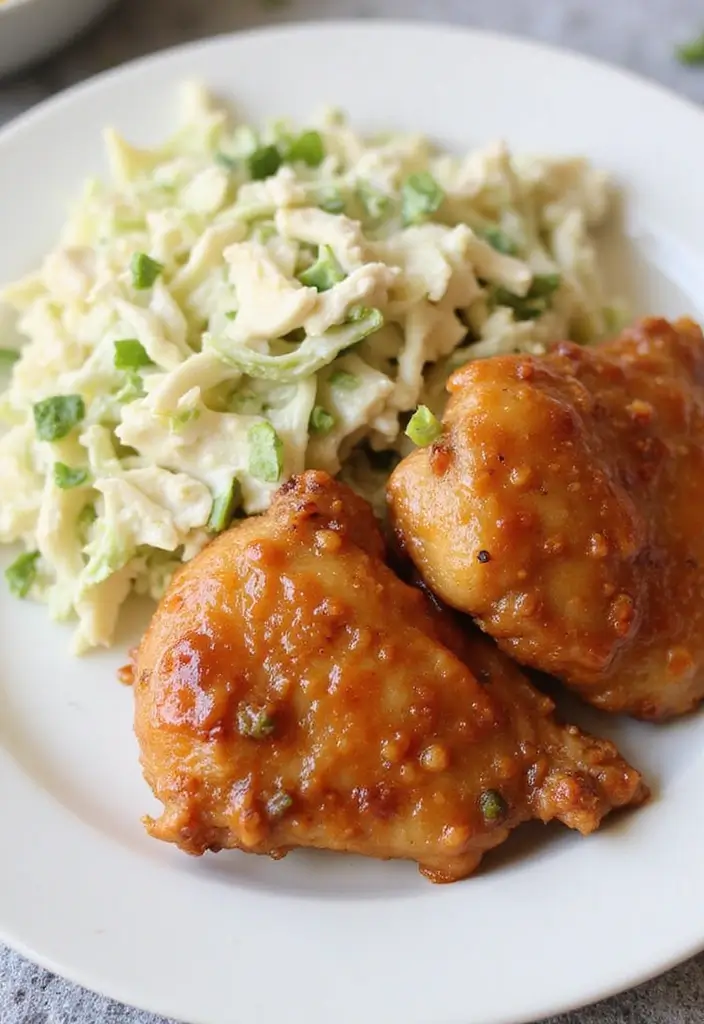 29 Honey Soy Chicken Thighs Recipes That Are Savory & Tender 17 29 Honey Soy Chicken Thighs Recipes That Are Savory & Tender - 16. Honey Soy Chicken Thighs with Creamy Coleslaw