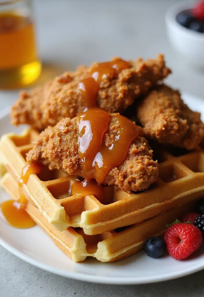 29 Hot Honey Chicken Tenders That Bring the Perfect Burn 15 29 Hot Honey Chicken Tenders That Bring the Perfect Burn - 14. Hot Honey Chicken and Waffles