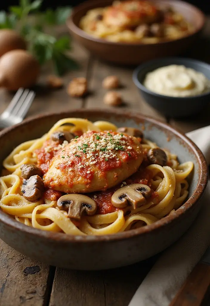 29 One Pot Chicken Parmesan Pasta Recipes That Are Cheesy & Perfect 13 29 One Pot Chicken Parmesan Pasta Recipes That Are Cheesy & Perfect - 12. One Pot Chicken Parmesan Pasta with Mushrooms