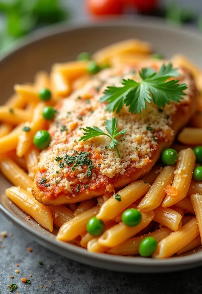 29 One Pot Chicken Parmesan Pasta Recipes That Are Cheesy & Perfect 17 29 One Pot Chicken Parmesan Pasta Recipes That Are Cheesy & Perfect - 16. One Pot Chicken Parmesan Pasta with Peas