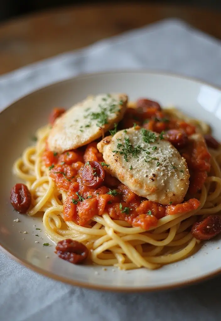 29 One Pot Chicken Parmesan Pasta Recipes That Are Cheesy & Perfect 20 29 One Pot Chicken Parmesan Pasta Recipes That Are Cheesy & Perfect - 19. One Pot Chicken Parmesan Pasta with Sun-Dried Tomatoes