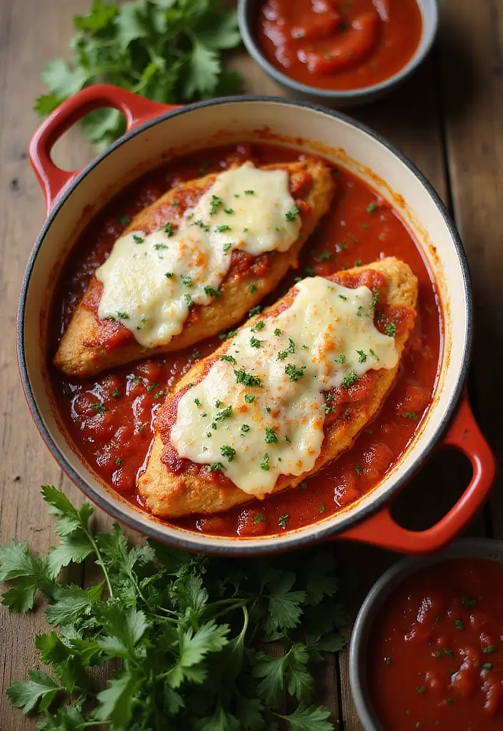 29 One Pot Chicken Parmesan Pasta Recipes That Are Cheesy & Perfect 3 29 One Pot Chicken Parmesan Pasta Recipes That Are Cheesy & Perfect - 2. One Pot Chicken Parmesan Bake