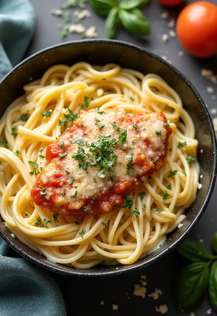 29 One Pot Chicken Parmesan Pasta Recipes That Are Cheesy & Perfect 21 29 One Pot Chicken Parmesan Pasta Recipes That Are Cheesy & Perfect - 20. One Pot Chicken Parmesan Fettuccine Alfredo