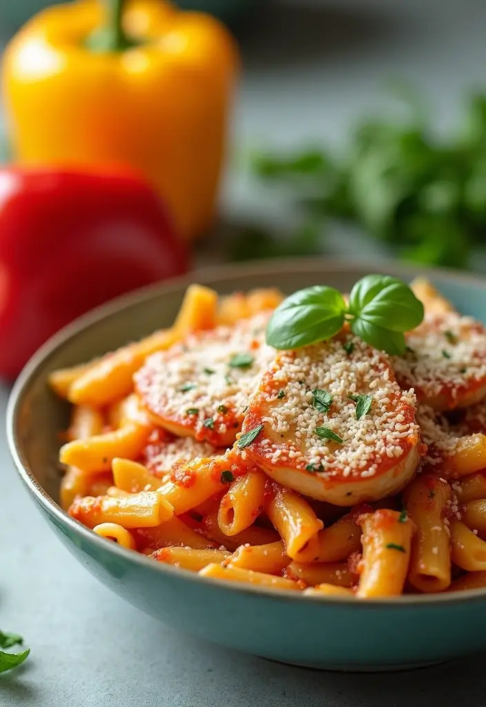 29 One Pot Chicken Parmesan Pasta Recipes That Are Cheesy & Perfect 25 29 One Pot Chicken Parmesan Pasta Recipes That Are Cheesy & Perfect - 24. One Pot Chicken Parmesan Pasta with Bell Peppers