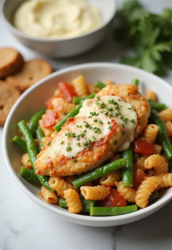 29 One Pot Chicken Parmesan Pasta Recipes That Are Cheesy & Perfect 28 29 One Pot Chicken Parmesan Pasta Recipes That Are Cheesy & Perfect - 27. One Pot Chicken Parmesan Pasta with Green Beans