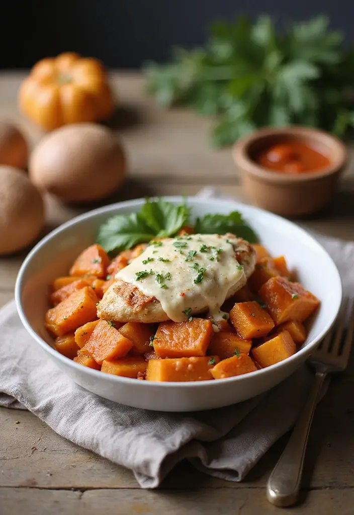 29 One Pot Chicken Parmesan Pasta Recipes That Are Cheesy & Perfect 29 29 One Pot Chicken Parmesan Pasta Recipes That Are Cheesy & Perfect - 28. One Pot Chicken Parmesan Pasta with Sweet Potatoes