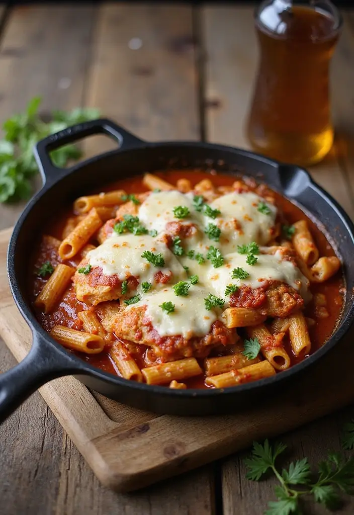 29 One Pot Chicken Parmesan Pasta Recipes That Are Cheesy & Perfect 10 29 One Pot Chicken Parmesan Pasta Recipes That Are Cheesy & Perfect - 9. One Pot Chicken Parmesan Pasta Skillet