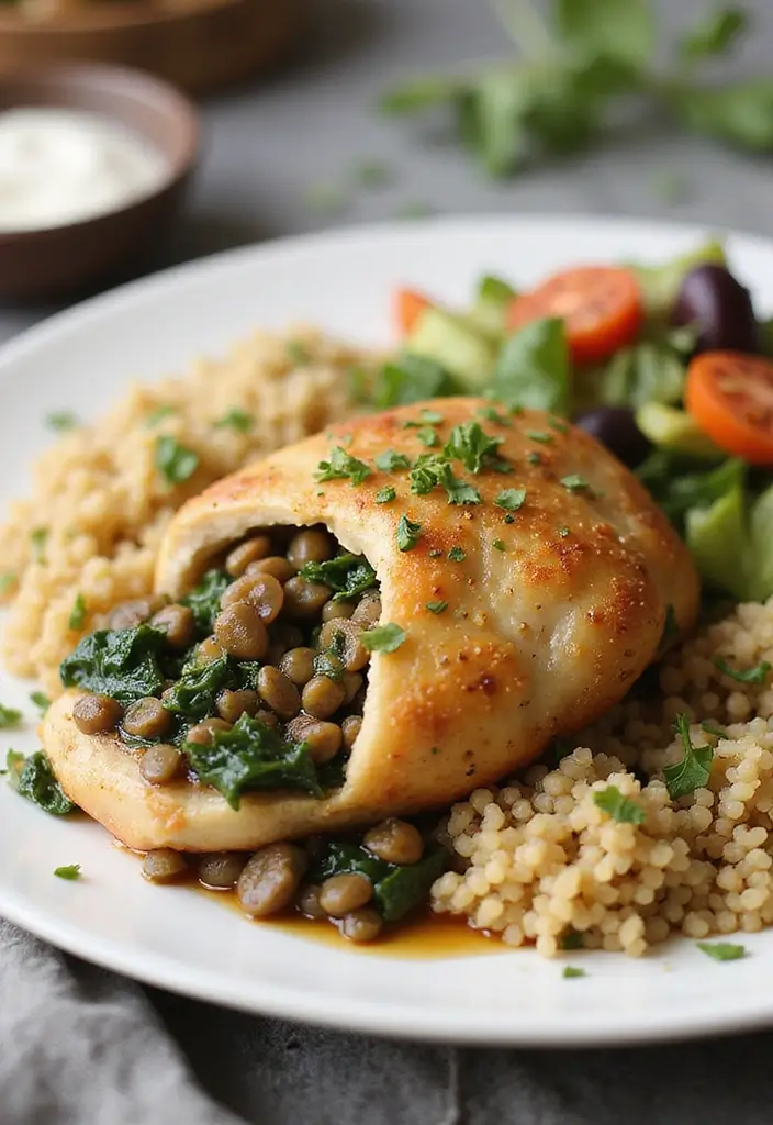 29 Stuffed Chicken Breast with Stuffing Recipes That Are Festive & Cozy - 17. Lentil and Spinach Stuffed Chicken