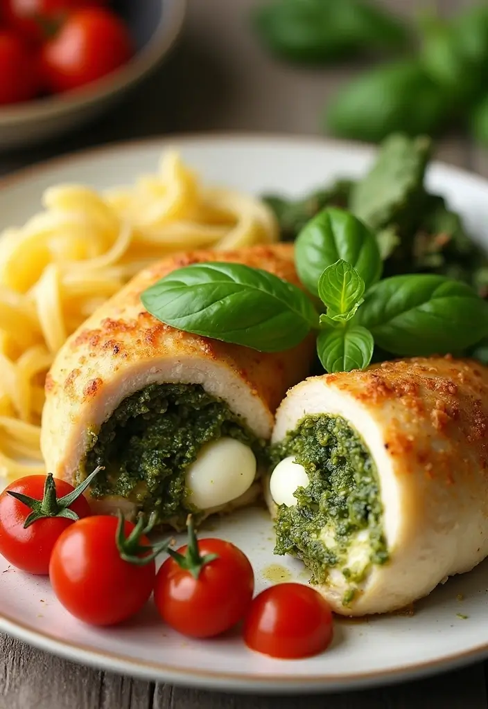 29 Stuffed Chicken Breast with Stuffing Recipes That Are Festive & Cozy - 28. Stuffed Chicken with Pesto and Mozzarella