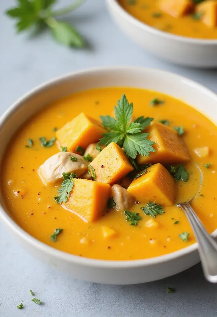29 Whole30 Chicken Soup Recipes That Feel Warm & Nourishing - 17. Creamy Butternut Squash Chicken Soup