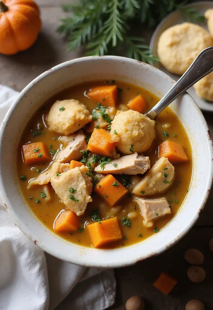 30 Chicken Stew with Dumplings Recipes That Are Old-Fashioned Delicious - 14. Winter Chicken Stew with Sweet Potato Dumplings