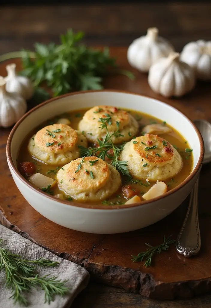 30 Chicken Stew with Dumplings Recipes That Are Old-Fashioned Delicious - 27. Roasted Garlic Chicken Stew with Herb Dumplings
