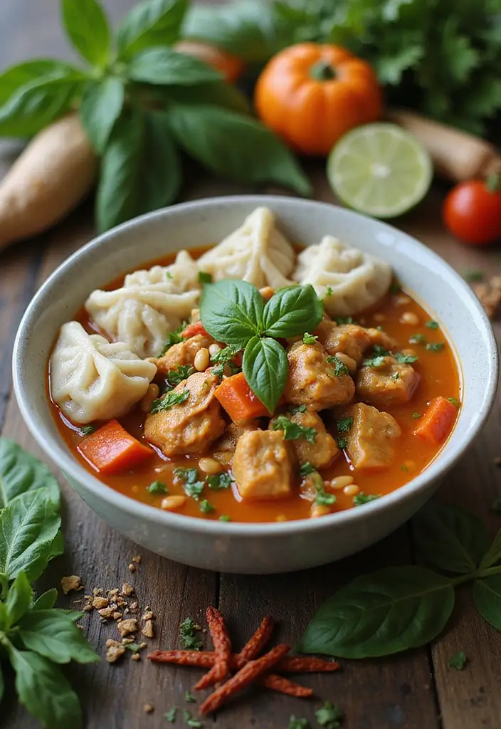 30 Chicken Stew with Dumplings Recipes That Are Old-Fashioned Delicious - 30. Thai Basil Chicken Stew with Bean Sprout Dumplings