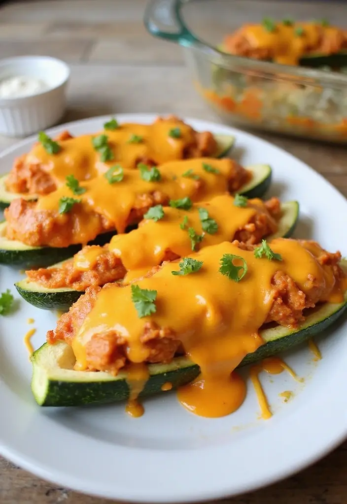 30 Healthy Buffalo Chicken Recipes That Are Clean & Delicious 8 30 Healthy Buffalo Chicken Recipes That Are Clean & Delicious - 7. Buffalo Chicken Zucchini Boats