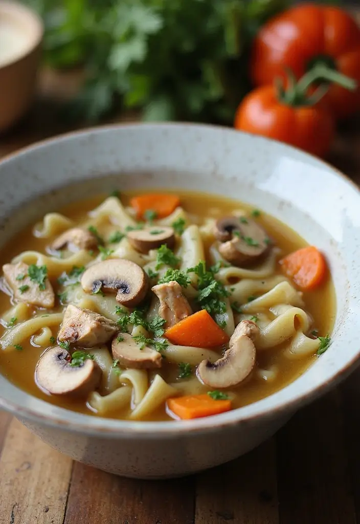 30 Homestyle Chicken Noodle Soup Recipes That Feel Like Grandma’s - 12. Mushroom and Chicken Noodle Soup