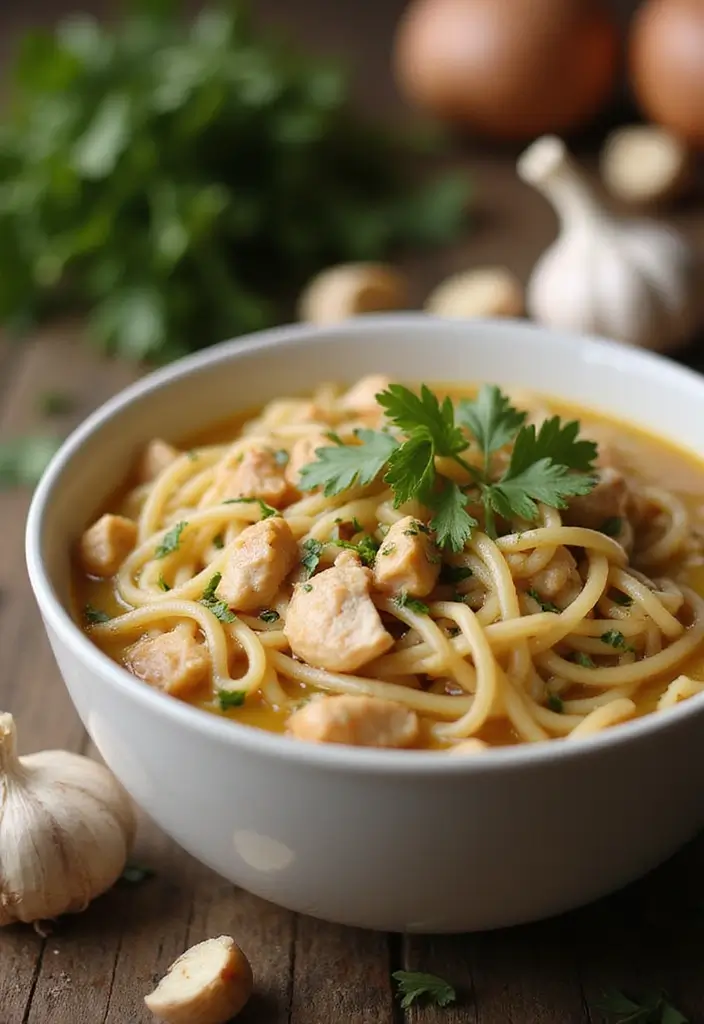 30 Homestyle Chicken Noodle Soup Recipes That Feel Like Grandma’s - 14. Garlic Chicken Noodle Soup