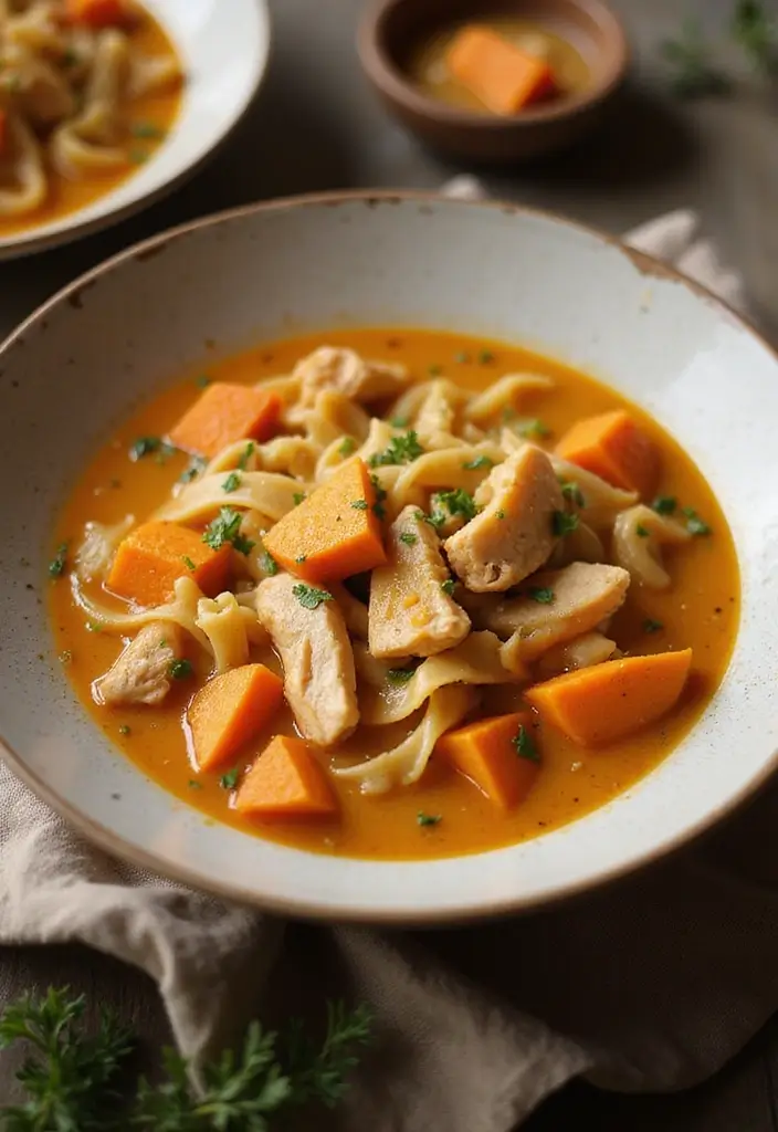 30 Homestyle Chicken Noodle Soup Recipes That Feel Like Grandma’s - 28. Sweet Potato Chicken Noodle Soup