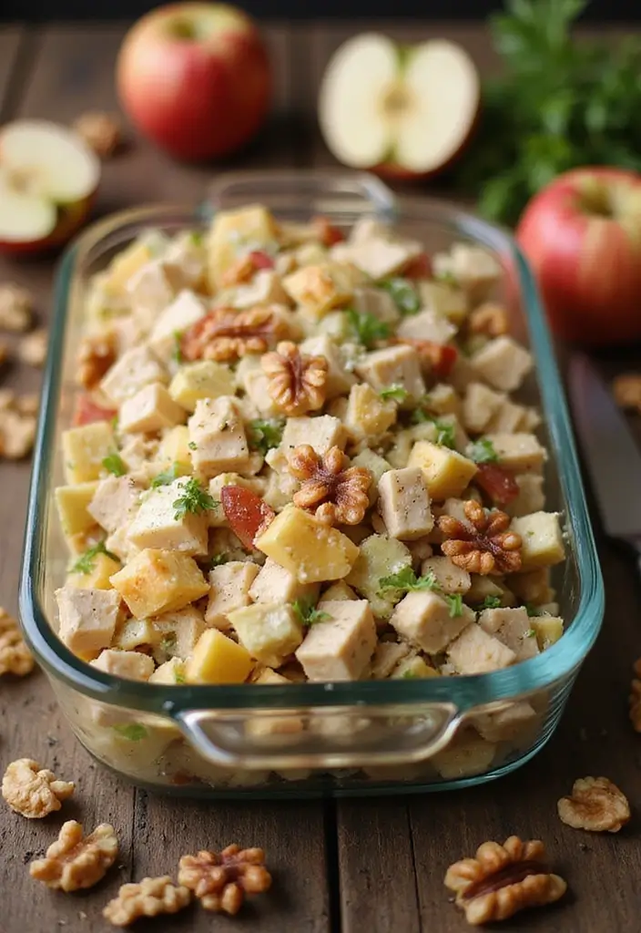 30 Hot Chicken Salad Casserole Recipes That Feel Retro & Delicious - 12. Chicken Salad Casserole with Apples and Walnuts