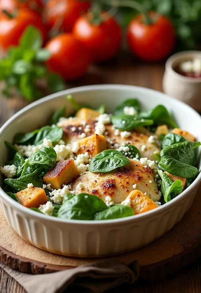 30 Hot Chicken Salad Casserole Recipes That Feel Retro & Delicious - 19. Chicken Salad Casserole with Spinach and Feta