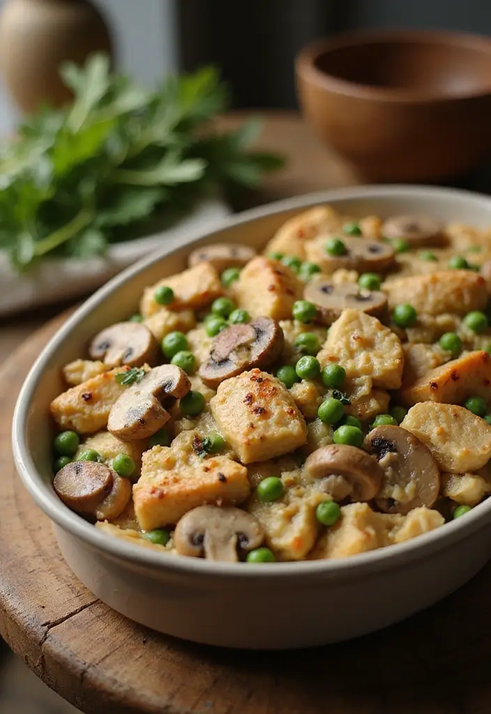 30 Hot Chicken Salad Casserole Recipes That Feel Retro & Delicious - 20. Chicken Salad Casserole with Mushrooms and Peas