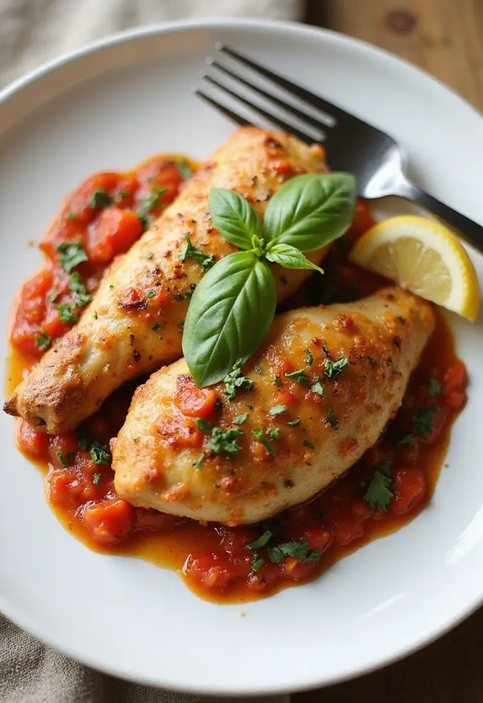 30 Lemon Pepper Chicken Thighs Recipes That Are Quick & Tasty - 15. Lemon Pepper Chicken Thighs with Tomato Basil Sauce