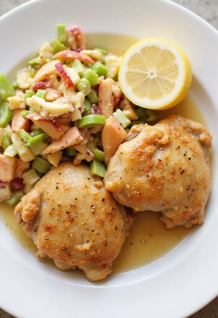 30 Lemon Pepper Chicken Thighs Recipes That Are Quick & Tasty - 25. Lemon Pepper Chicken Thighs with Apple Slaw