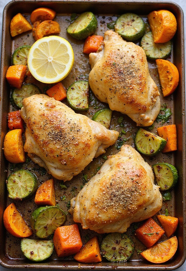 30 Lemon Pepper Chicken Thighs Recipes That Are Quick & Tasty - 3. One-Pan Lemon Pepper Chicken Thighs and Veggies