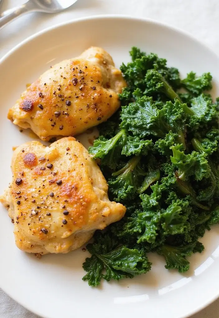 30 Lemon Pepper Chicken Thighs Recipes That Are Quick & Tasty - 30. Lemon Pepper Chicken Thighs with Sautéed Kale