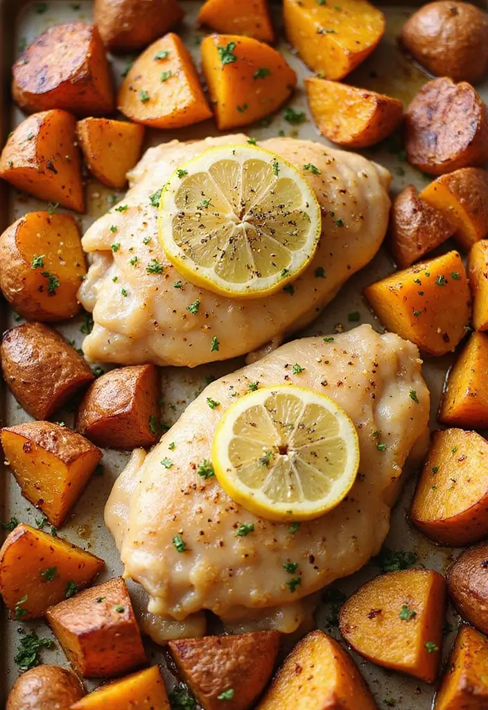 30 Lemon Pepper Chicken Thighs Recipes That Are Quick & Tasty - 7. Baked Lemon Pepper Chicken Thighs with Sweet Potatoes